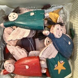 Colorful Wooden Angel Ornaments - set of 12